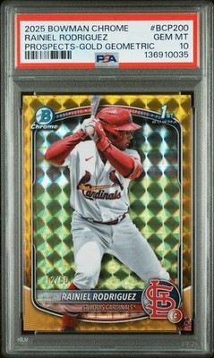 2025 BOWMAN CHROME PROSPECTS GOLD GEOMETRIC RAINIEL RODRIGUEZ 12/50 PSA 10