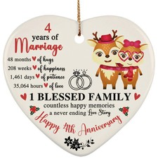 Happy 4th Anniversary Heart Ornament Funny Deer 4 Year Marriage Christmas Gift