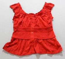 ASOS Design Women's Broderie Button Through Milkmaid Top EH6 Red Small NWT