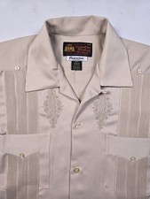 Guayabera Yucateca Copacabana - Beige Pleated Satin 4 Pocket Button Up - Mens L