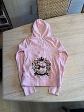 Vintage Y2K Juicy Couture Velour Hoodie Pink Crest Log Graphic Size XL Rare