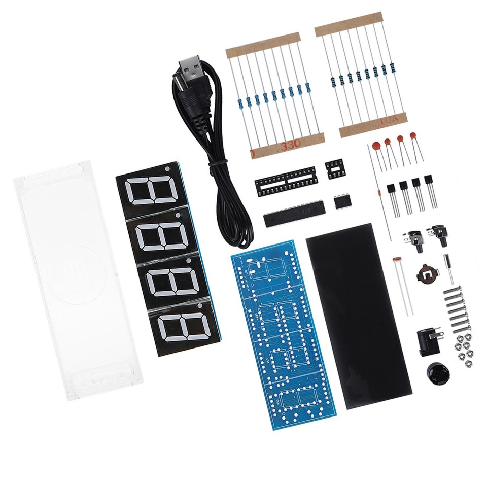 Red 4-digit DIY Digital LED Clock Kit Auto Display Time/Temperature ...