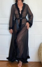 Sexy Sheer Lingerie Feather Mesh Robe for Women See-Through Nightwear
