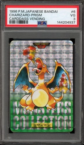 Pokemon Bandai Carddass Charizard Vending Green Japanese Prism #006 PSA 3