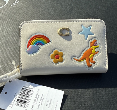 COACH Sticker Print Essential Small Zip Around Card Case BR/Chalk