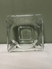 Vintage 1970s Ashtray Clear Glass 5” Square