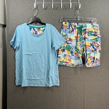 Cuddl Duds Cotton Core Scoop Tee and Shorts Pajama Set LightBlue/Pstod, Small