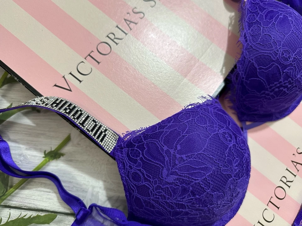 Victoria's Secret блеск ремень Bombshell кружева пуш-ап бюстгальтер струнных инструментов бикини фиолетовый - Изображение 3 из 4