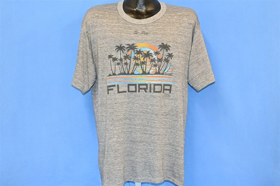 vintage 80s FLORIDA ST PETE RAYON TRI BLEND SUNSET PALM TREE TOURIST t-shirt XL - Image 2 of 4