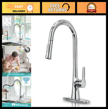 Polished Chrome Kitchen Faucet with Pull Down Sprayer, High Arc Single Handle, 1