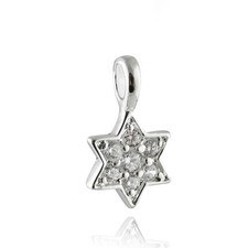 Sterling Silver Star of David Pendant with Cubic Zirconia Attached Bail