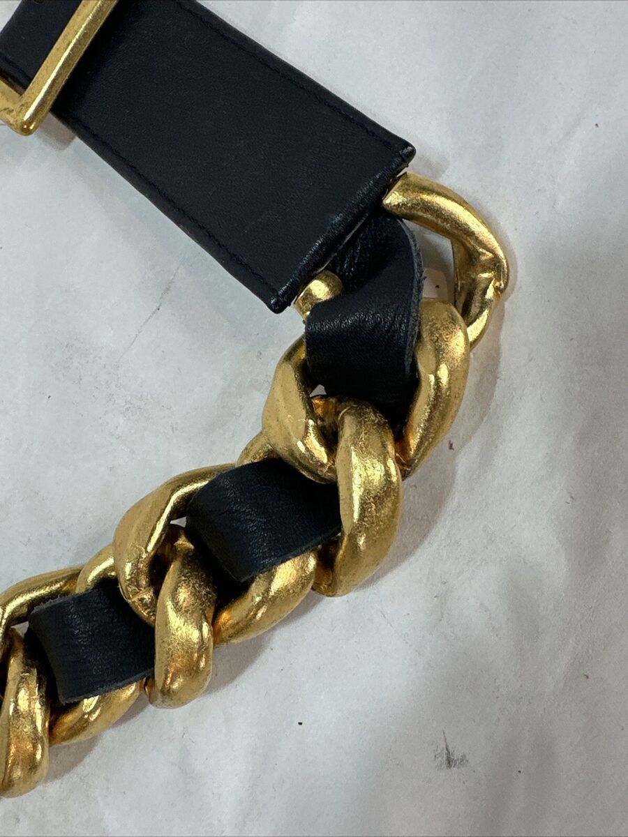 CHANEL Museum Gold 24K Links Chain Black Leather CC Logo