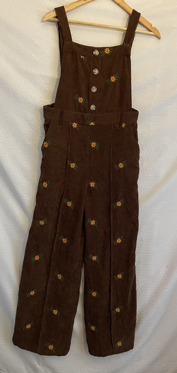 Cider M Corduroy Bib Overalls Cottagecore Floral Embroidered