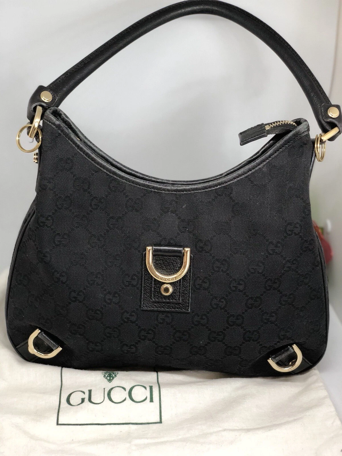 Borsa a tracolla monogramma Gucci VINTAGE~RARARA ♥ nera ""GG"" in tela