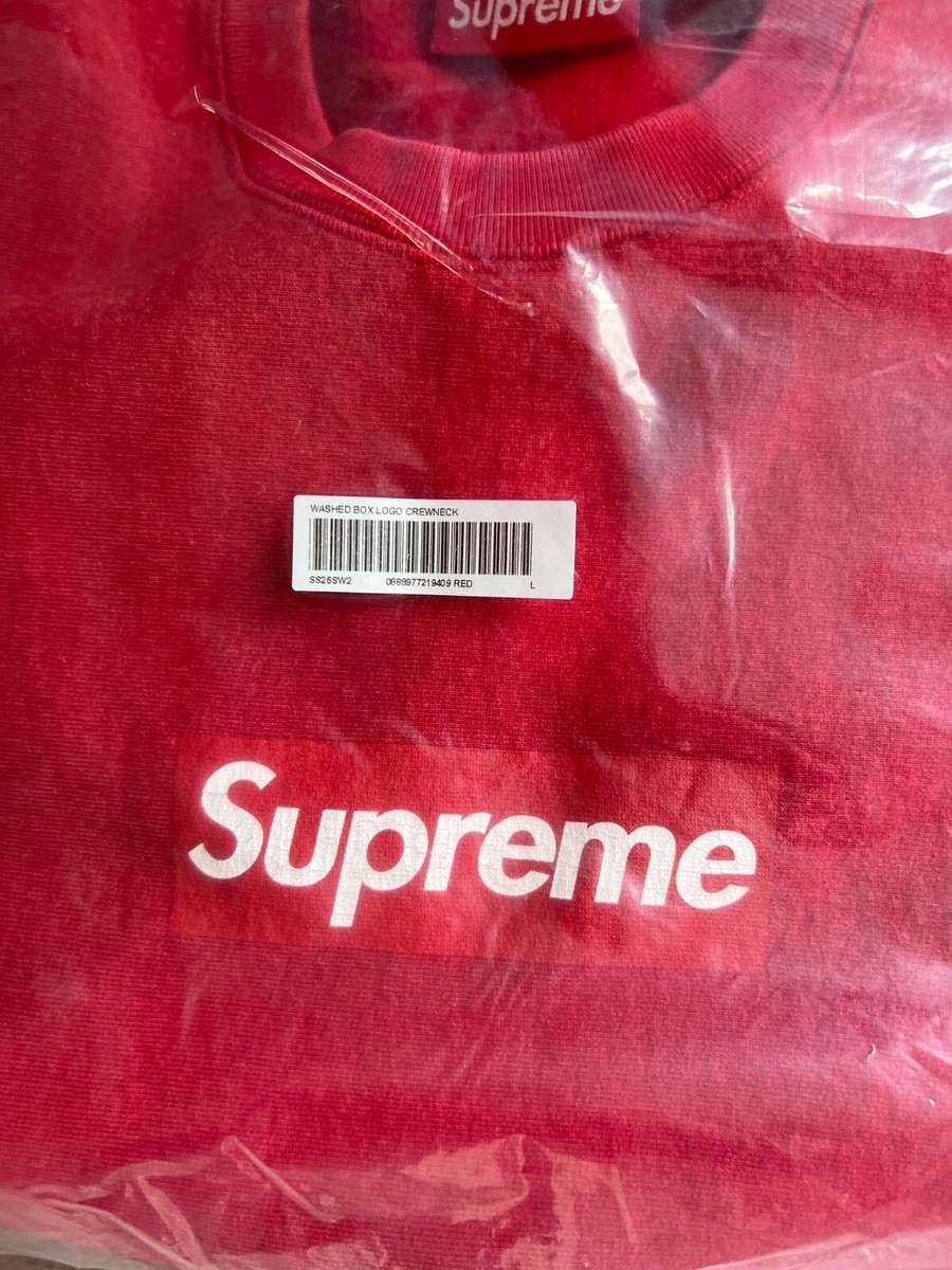 Supreme Washed Box Logo Crewneck Sweatshirt - Size Large - Red