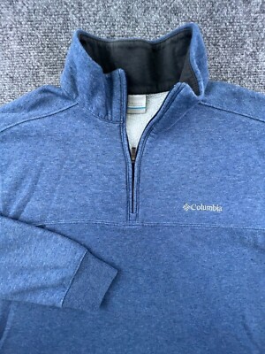 Columbia Adult Men's Medium Pullover Sweater Quarter Zip Cotton Blend Blue Logo