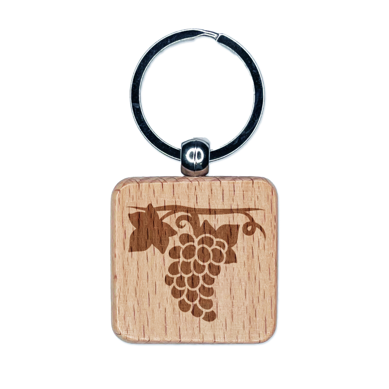 Grapes on the Vine Engraved Wood Square Keychain Tag Charm