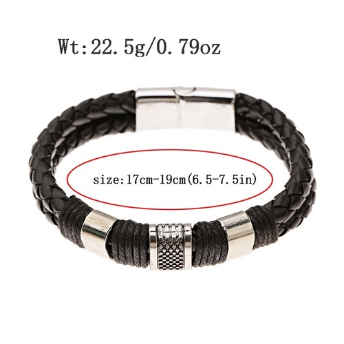 2 Pcs Men's Stainless Steel Clasp Cuff Leather Braided Bangle Jewelry Wrist Band - Picture 9 of 77