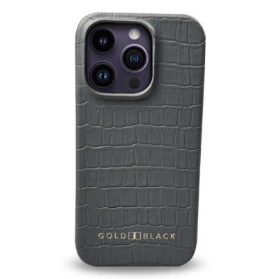 Handycase für Apple iPhone 14 Pro Slim Lederhülle Kroko-Prägung grau Leder Cover