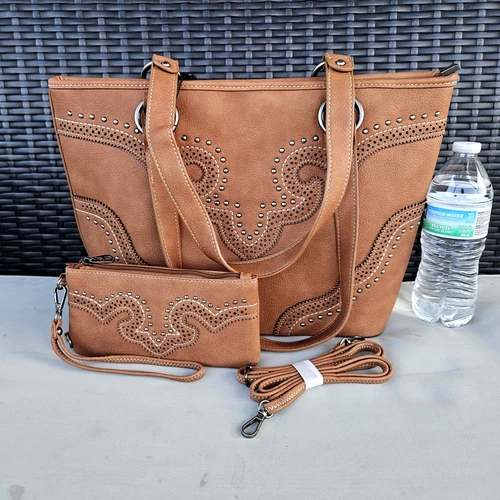 American Bling Concealed Carry Purse and Wallet Scroll Tooling Western Bag Brown - Picture 2 of 13