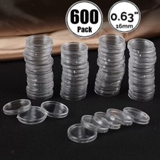 600Pcs 16mm Coin Holder Capsules Clear Round Plastic Coin Container Case