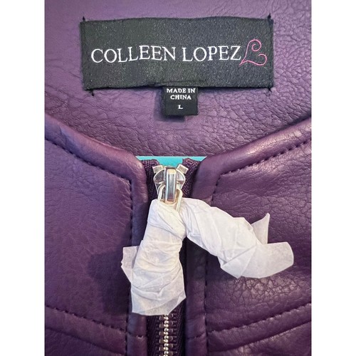 Nuovo! Giacca vegana in pelle Colleen Lopez viola con cerniera, taglia large, cerniera oro - Foto 4 di 12