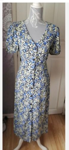 Primark Ladies Floral Button Up Maxi Dress Blue Size 6 - Picture 1 of 3