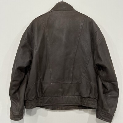 Leather Limited Brown Bomber Jacket Vtg Full Zip Coat Mens XL