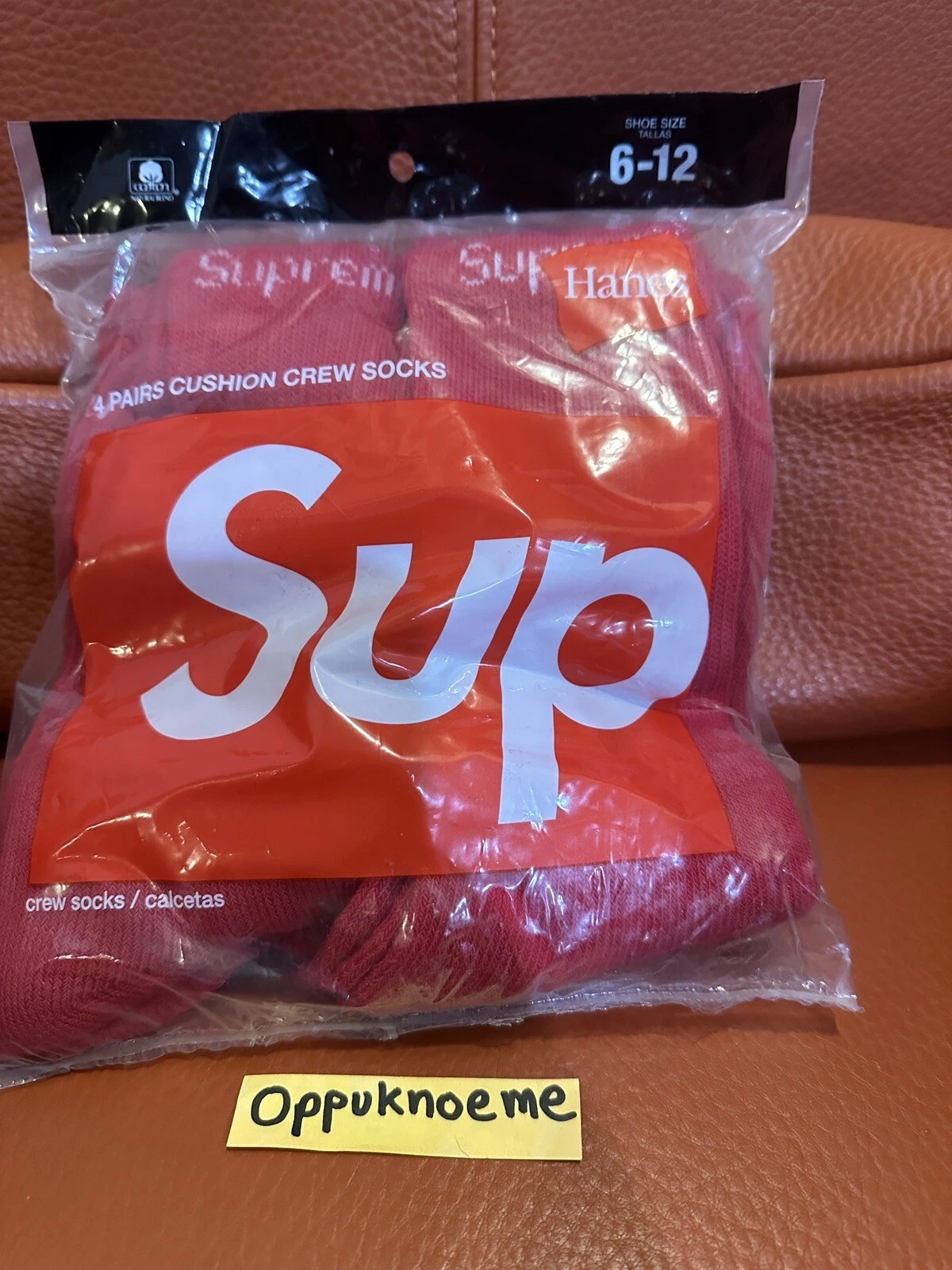 Lot de 4 chaussettes d'équipage SUP Supreme Hanes   Rouge   Taille 6 12 coton authentique NEUF SCELLÉ