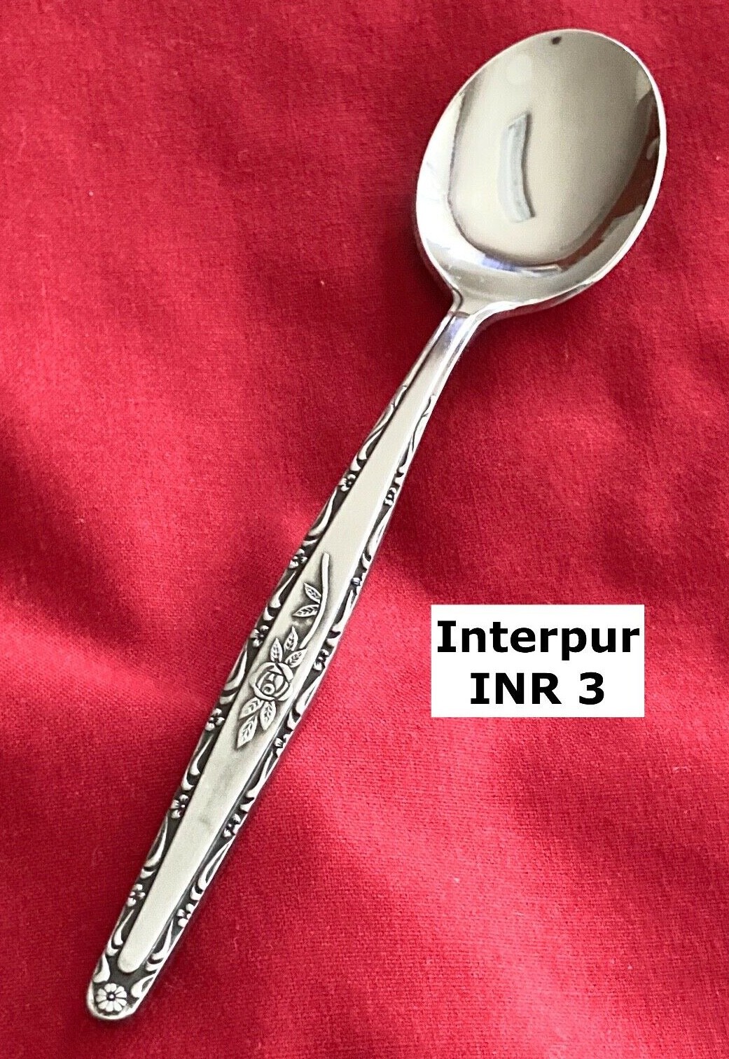 Interpur INR-3 6-inch Rose Scroll Edge Stainless Steel Sugar Spoon