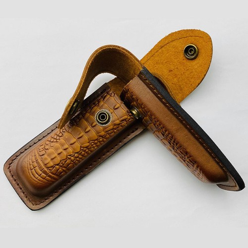 KLAPPBARE TASCHENMESSERSCHEIDE 5,2" Echtleder Gürtel Etui Metall Druckknopf - Bild 4 von 6