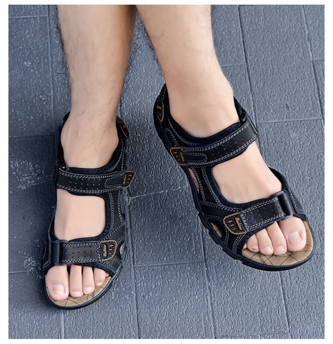 Genuine Leather Men's Sandals Summer Outdoor Non-slip Beach Treking Casual Shoes - Picture 22 of 27