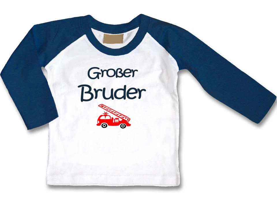 LITTLE BEE LA Shirt mit Aufdruck Großer Bruder WAHL Motiv Wunschname Größe Weiss/D'Blau