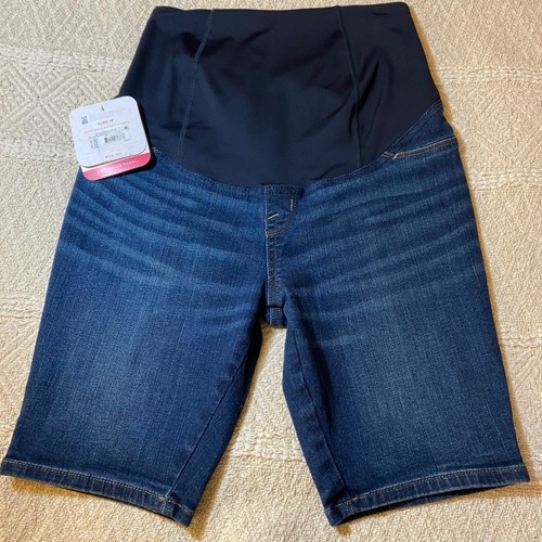 Isabel Maternity Shorts Womans Size 2 Blue Crossover Panel Bermuda Denim Jean - Picture 8 of 12