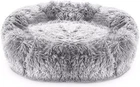 Anti Anxiety Donut Dog Bed Calming Washable Pet Bed Plush Soft Pug Bed Grey