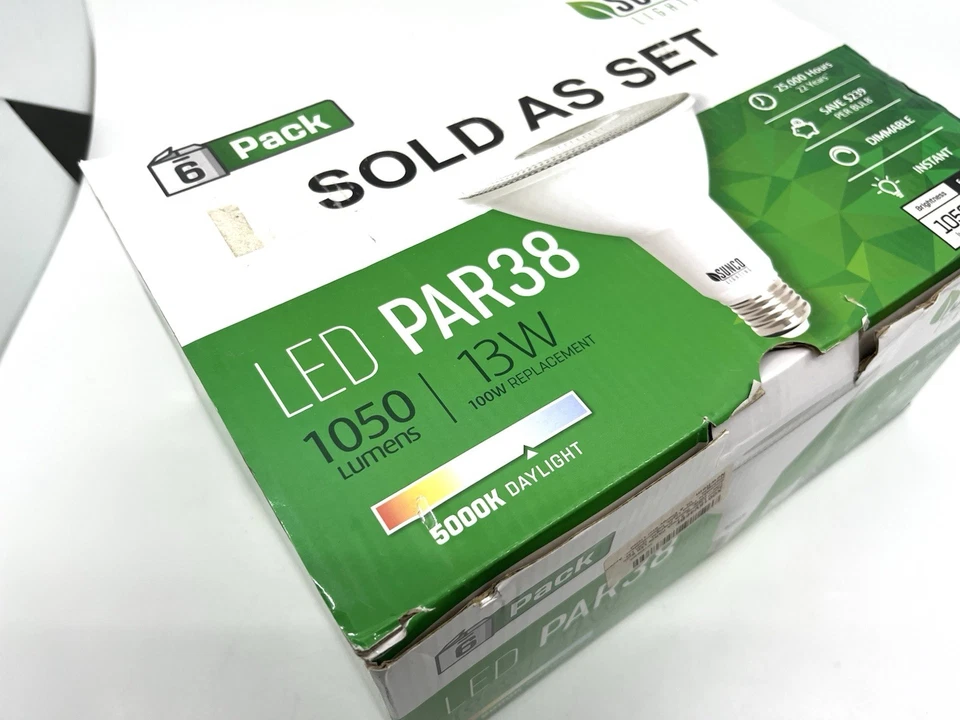 Sunco 6Pack  Flood Light Bulb LED PAR38, 1050Lumens 13W 5000K - Image 2 of 4