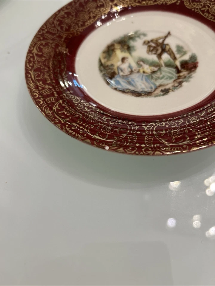 (6) SEBRING POTTERY U.S.A. "SERENADE" BURGUNDY 22K GOLD 6 1/4" BREAD PLATES - Image 4 of 4