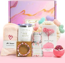 Happy Birthday Gifts for Women, 9pc Get Well Baskets, Pink Self Care Package Rel