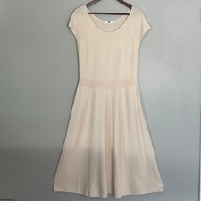 Uniqlo 100 Cotton Knit Sweater Dress Large Cream Fit Flare Minimalist Luxe EUC