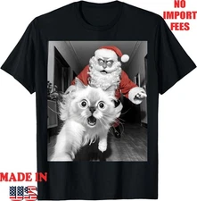 Funny Cat Selfie With Santa Christmas Men Women Kids T-Shirt,Unisex Tee