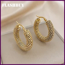 FLASHBUY Stainless Steel Gold Color Geometric Metal Mesh Earrings For Women