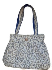 Longaberger Cottagecore Blue Purse W Flowers Zipper Pocket Snap Button Closure