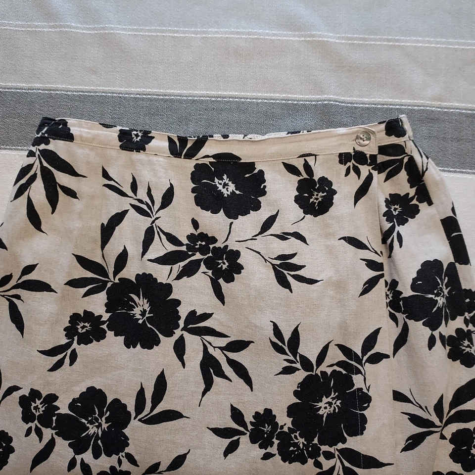 Vtg Jaclyn Smith Classic Floral Wrap Midi Maxi Skirt Black Tan Linen Rayon XL - Image 3 of 4