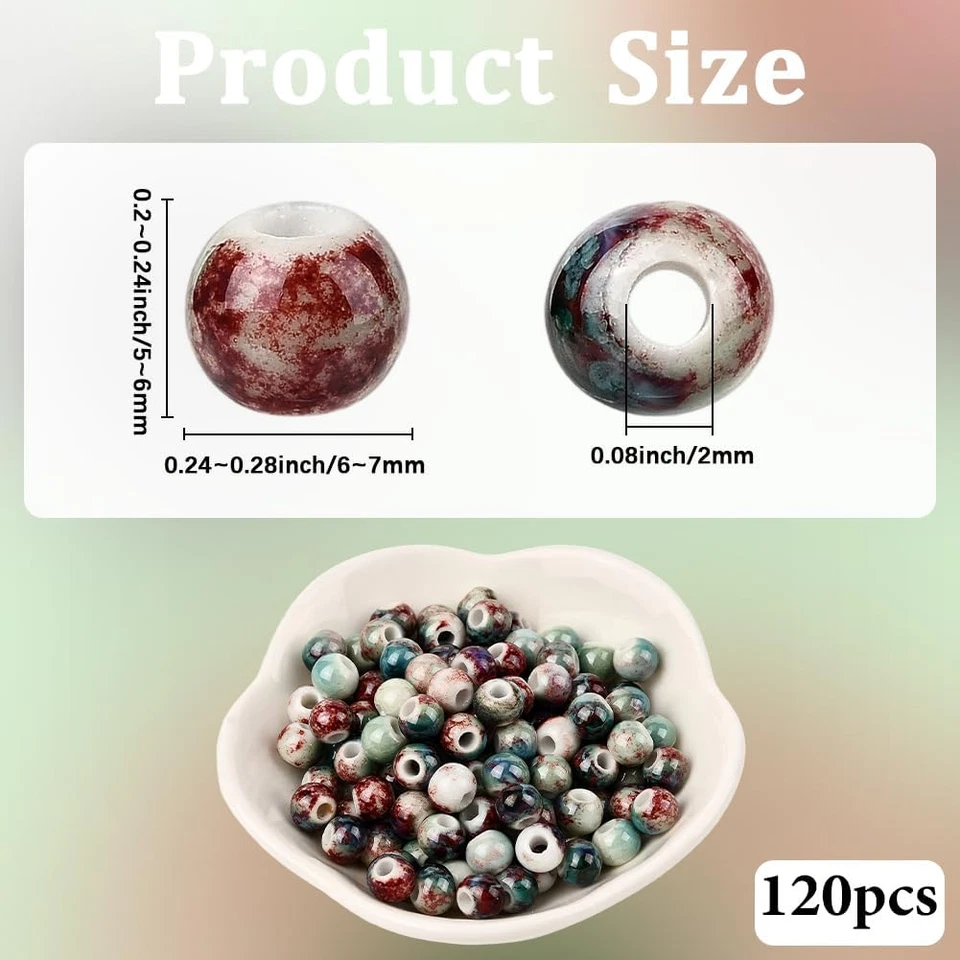 1 Box 120PCS Colored Chinese Porcelain Beads with Holes Green round Water Ceram - Image 2 of 4