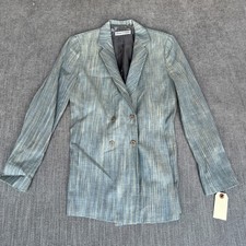 Vintage Emporio Armani Blazer Jacket Womens 6 Blue Linen Look Double Breasted IT