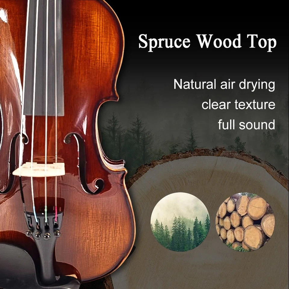 4/4 Full Size Acoustic Violin Dark Brown Flame wood Violin With Ebony Fitting - Image 3 of 4