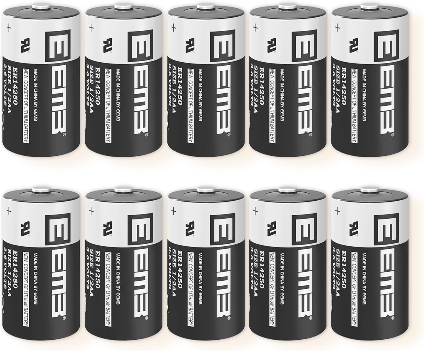 ER14250 10Pack 1/2 AA 3.6V Lithium Battery 1200Mah Li-Socl₂ Non-Rechargeable Bat