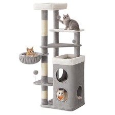 Feandrea Cat Tree, 60-Inch Cat Tower, Multiple-Level Plush Condo with 2 Caves...