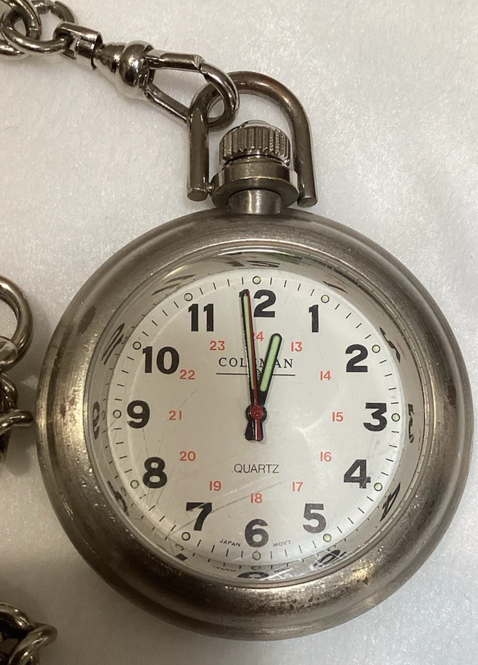 VINATGE Coleman Pocket Watch [Quartz Dial/Silver-toned Finish/New Battery/Chain] - Image 4 of 4