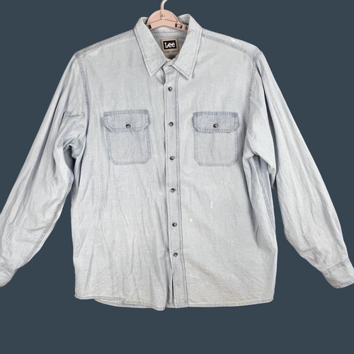 Camisa de mezclilla Lee para hombre grande azul claro con botones manga larga ropa de trabajo occidental - Imagen 7 de 14